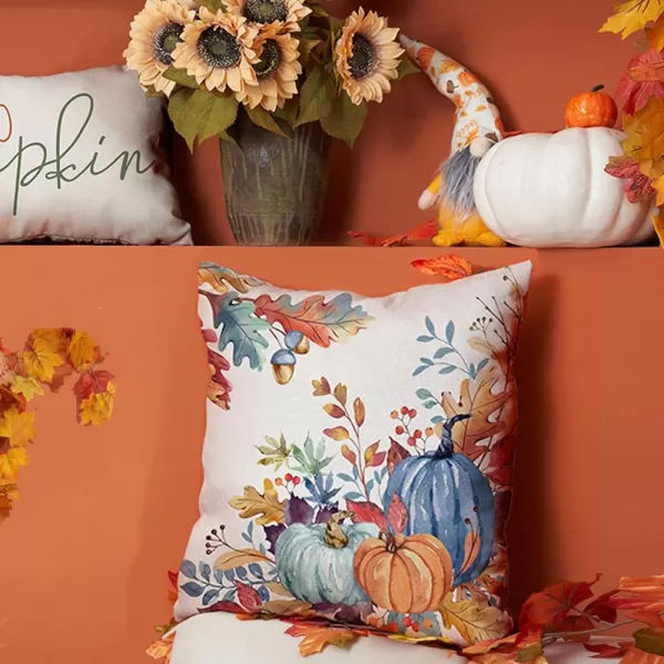 DFXSZ Fall Pillow Covers 18x18 inch Set of 2 Orange White Pumpkin Fallen Leaves Decorative Outdoor Throw Pillow Covers Autumn Thanksgiving Farmhouse Decoration for Home Couch TH27A18Blue