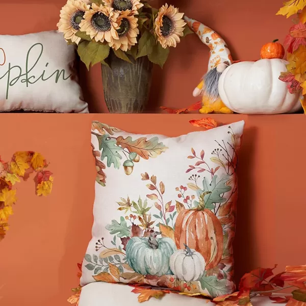 DFXSZ Fall Pillow Covers 18x18 inch Set of 2 Orange White Pumpkin Fallen Leaves Decorative Outdoor Throw Pillow Covers Autumn Thanksgiving Farmhouse Decoration for Home Couch TH27A18Green Orange