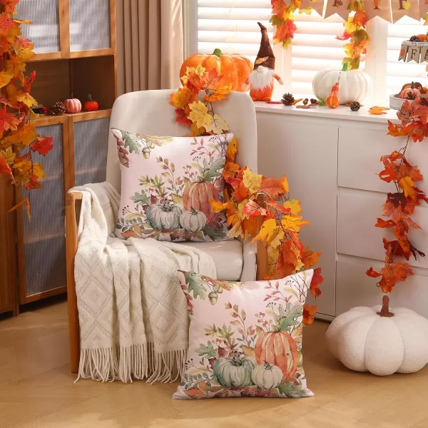 DFXSZ Fall Pillow Covers 18x18 inch Set of 2 Orange White Pumpkin Fallen Leaves Decorative Outdoor Throw Pillow Covers Autumn Thanksgiving Farmhouse Decoration for Home Couch TH27A18Green Orange