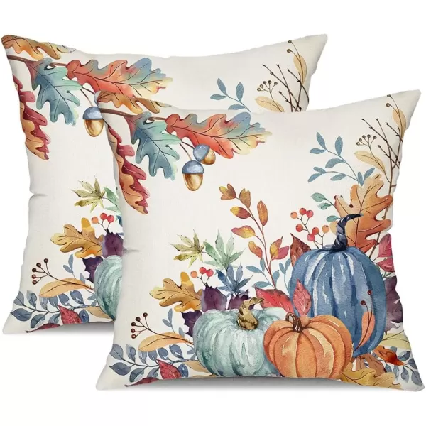 DFXSZ Fall Pillow Covers 18x18 inch Set of 2 Orange White Pumpkin Fallen Leaves Decorative Outdoor Throw Pillow Covers Autumn Thanksgiving Farmhouse Decoration for Home Couch TH27A18Blue