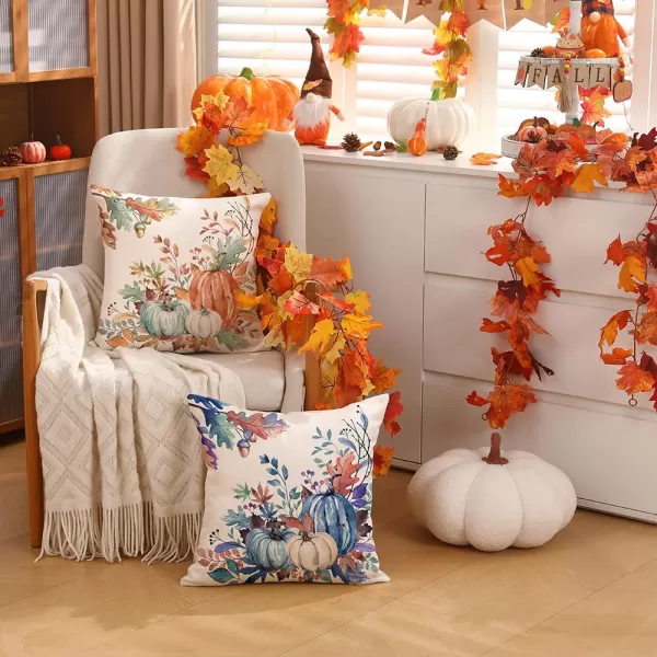 DFXSZ Fall Pillow Covers 18x18 inch Set of 2 Orange White Pumpkin Fallen Leaves Decorative Outdoor Throw Pillow Covers Autumn Thanksgiving Farmhouse Decoration for Home Couch TH27A18Blue White