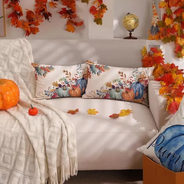 DFXSZ Fall Pillow Covers 18x18 inch Set of 2 Orange White Pumpkin Fallen Leaves Decorative Outdoor Throw Pillow Covers Autumn Thanksgiving Farmhouse Decoration for Home Couch TH27A18Blue