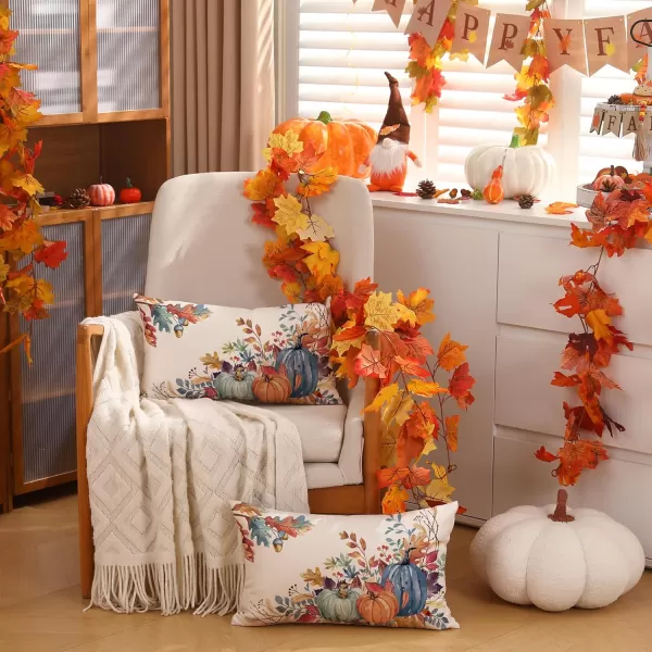 DFXSZ Fall Pillow Covers 18x18 inch Set of 2 Orange White Pumpkin Fallen Leaves Decorative Outdoor Throw Pillow Covers Autumn Thanksgiving Farmhouse Decoration for Home Couch TH27A18Blue