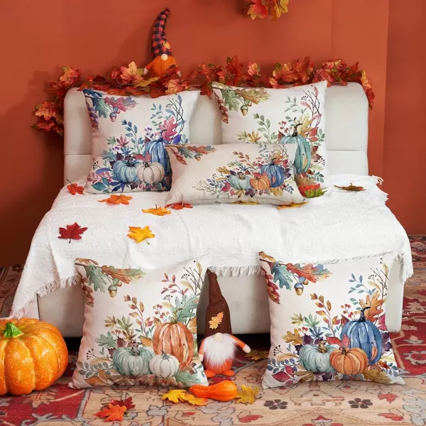 DFXSZ Fall Pillow Covers 18x18 inch Set of 2 Orange White Pumpkin Fallen Leaves Decorative Outdoor Throw Pillow Covers Autumn Thanksgiving Farmhouse Decoration for Home Couch TH27A18Blue White