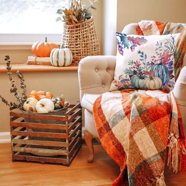 DFXSZ Fall Pillow Covers 18x18 inch Set of 2 Orange White Pumpkin Fallen Leaves Decorative Outdoor Throw Pillow Covers Autumn Thanksgiving Farmhouse Decoration for Home Couch TH27A18Blue White