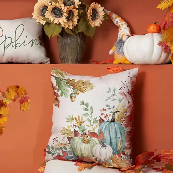 DFXSZ Fall Pillow Covers 18x18 inch Set of 2 Orange White Pumpkin Fallen Leaves Decorative Outdoor Throw Pillow Covers Autumn Thanksgiving Farmhouse Decoration for Home Couch TH27A18Green White