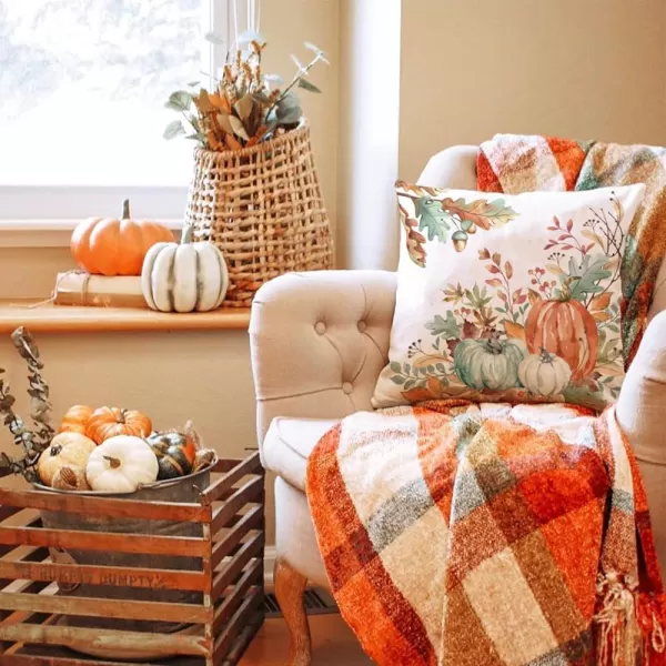 DFXSZ Fall Pillow Covers 18x18 inch Set of 2 Orange White Pumpkin Fallen Leaves Decorative Outdoor Throw Pillow Covers Autumn Thanksgiving Farmhouse Decoration for Home Couch TH27A18Green Orange