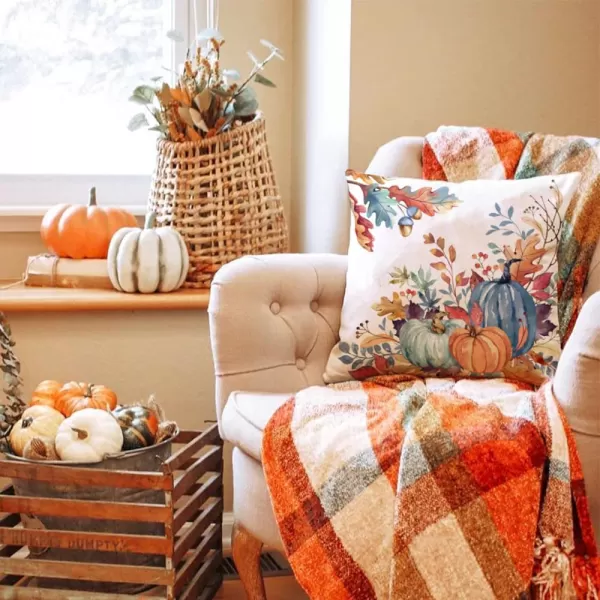 DFXSZ Fall Pillow Covers 18x18 inch Set of 2 Orange White Pumpkin Fallen Leaves Decorative Outdoor Throw Pillow Covers Autumn Thanksgiving Farmhouse Decoration for Home Couch TH27A18Blue
