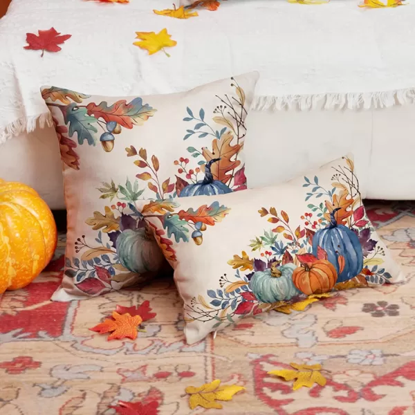 DFXSZ Fall Pillow Covers 18x18 inch Set of 2 Orange White Pumpkin Fallen Leaves Decorative Outdoor Throw Pillow Covers Autumn Thanksgiving Farmhouse Decoration for Home Couch TH27A18Blue
