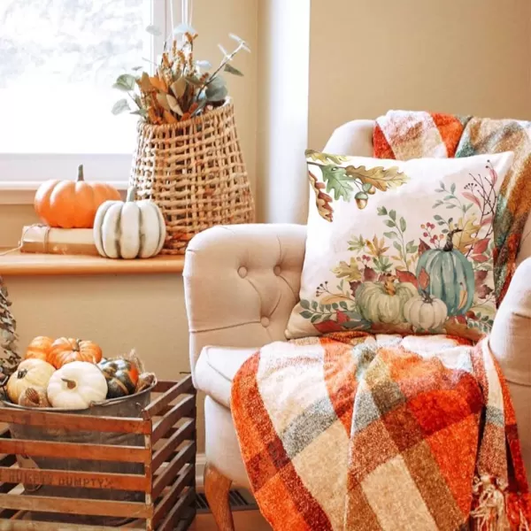 DFXSZ Fall Pillow Covers 18x18 inch Set of 2 Orange White Pumpkin Fallen Leaves Decorative Outdoor Throw Pillow Covers Autumn Thanksgiving Farmhouse Decoration for Home Couch TH27A18Green White