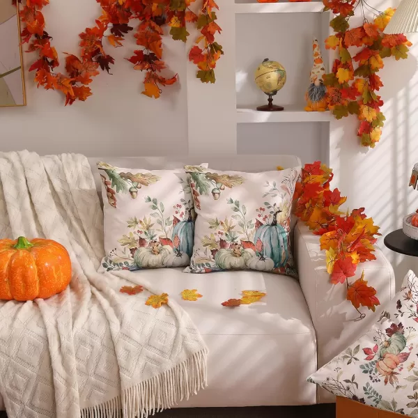 DFXSZ Fall Pillow Covers 18x18 inch Set of 2 Orange White Pumpkin Fallen Leaves Decorative Outdoor Throw Pillow Covers Autumn Thanksgiving Farmhouse Decoration for Home Couch TH27A18Green White