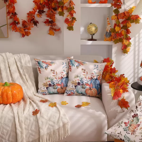 DFXSZ Fall Pillow Covers 18x18 inch Set of 2 Orange White Pumpkin Fallen Leaves Decorative Outdoor Throw Pillow Covers Autumn Thanksgiving Farmhouse Decoration for Home Couch TH27A18Blue