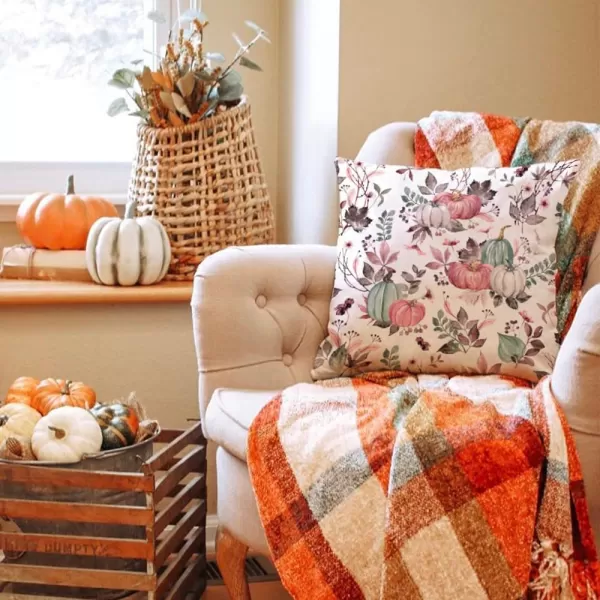 DFXSZ Fall Pillow Covers 18x18 inch Set of 2 Pumpkin Maple Leaf Flower Decorative Throw Pillow Covers Autumn Thanksgiving Farmhouse Decoration for Home couchPink