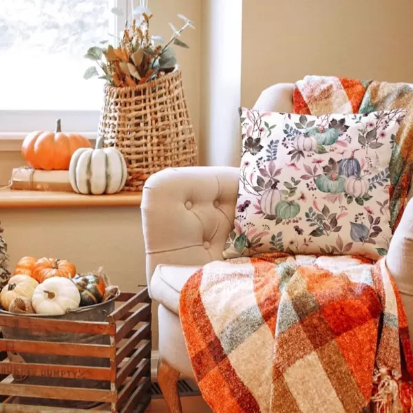 DFXSZ Fall Pillow Covers 18x18 inch Set of 2 Pumpkin Maple Leaf Flower Decorative Throw Pillow Covers Autumn Thanksgiving Farmhouse Decoration for Home couchWhite Green