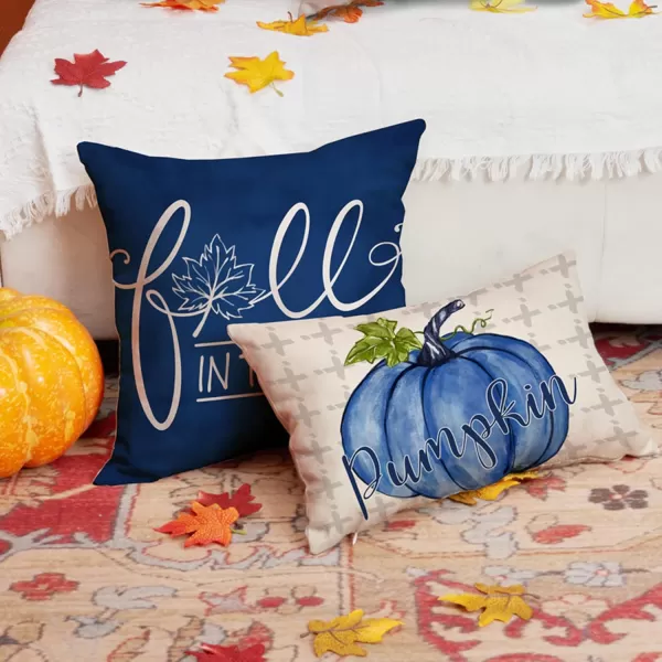 DFXSZ Fall Pillow Covers 18x18 inch Set of 4 Buffalo Plaid Fall Blue Pumpkin Throw Pillow Cover Autumn Thanksgiving Decoration for Home Couch BedBlue Pumpkin
