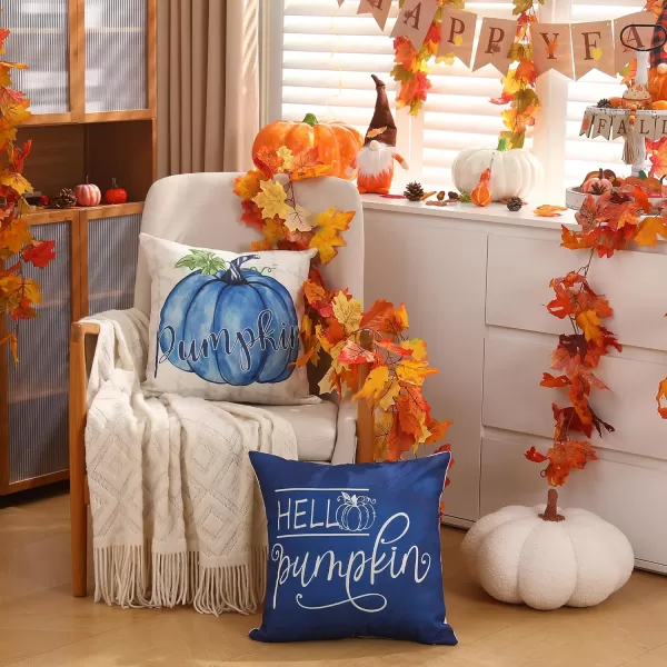 DFXSZ Fall Pillow Covers 18x18 inch Set of 4 Buffalo Plaid Fall Blue Pumpkin Throw Pillow Cover Autumn Thanksgiving Decoration for Home Couch BedBlue Pumpkin