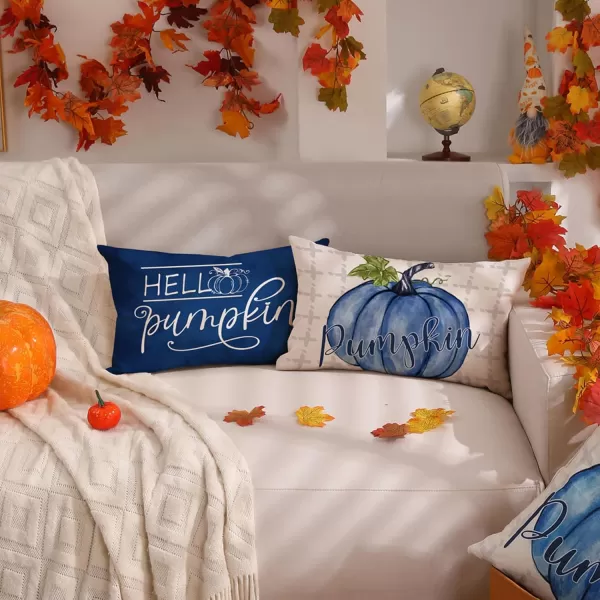 DFXSZ Fall Pillow Covers 18x18 inch Set of 4 Buffalo Plaid Fall Blue Pumpkin Throw Pillow Cover Autumn Thanksgiving Decoration for Home Couch BedBlue Pumpkin