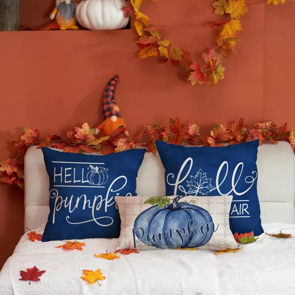 DFXSZ Fall Pillow Covers 18x18 inch Set of 4 Buffalo Plaid Fall Blue Pumpkin Throw Pillow Cover Autumn Thanksgiving Decoration for Home Couch BedBlue Pumpkin