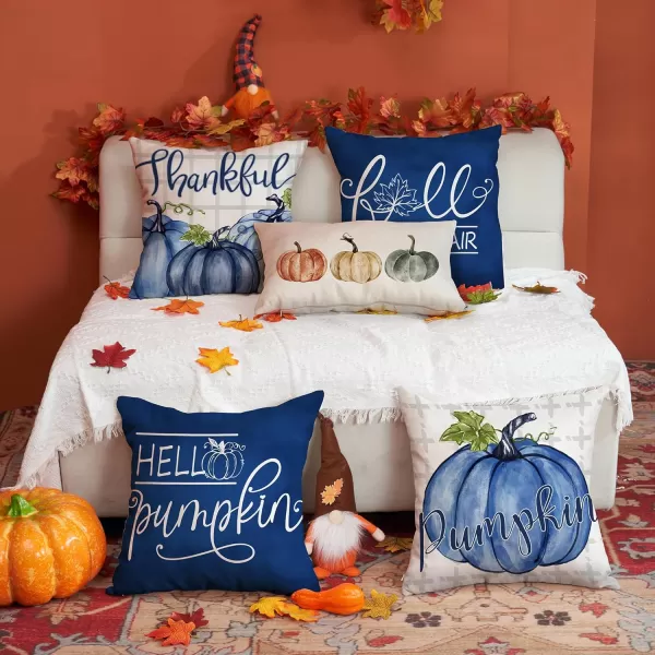DFXSZ Fall Pillow Covers 18x18 inch Set of 4 Buffalo Plaid Fall Blue Pumpkin Throw Pillow Cover Autumn Thanksgiving Decoration for Home Couch BedBlue Pumpkin