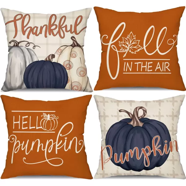 DFXSZ Fall Pillow Covers 18x18 inch Set of 4 Buffalo Plaid Fall Blue Pumpkin Throw Pillow Cover Autumn Thanksgiving Decoration for Home Couch BedDark Blue Pumpkin