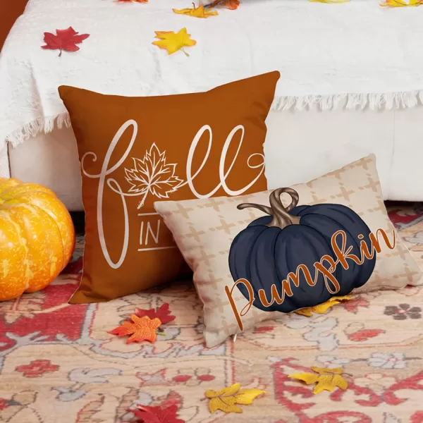 DFXSZ Fall Pillow Covers 18x18 inch Set of 4 Buffalo Plaid Fall Blue Pumpkin Throw Pillow Cover Autumn Thanksgiving Decoration for Home Couch BedDark Blue Pumpkin