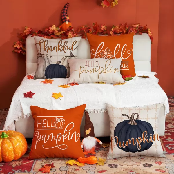 DFXSZ Fall Pillow Covers 18x18 inch Set of 4 Buffalo Plaid Fall Blue Pumpkin Throw Pillow Cover Autumn Thanksgiving Decoration for Home Couch BedDark Blue Pumpkin