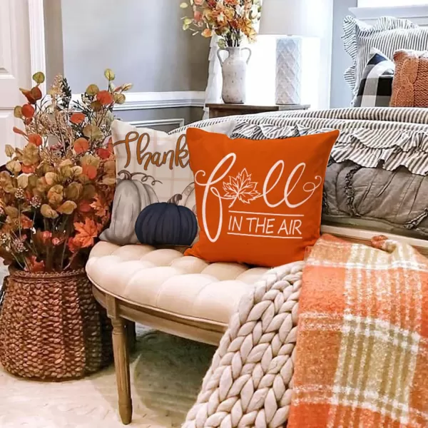 DFXSZ Fall Pillow Covers 18x18 inch Set of 4 Buffalo Plaid Fall Blue Pumpkin Throw Pillow Cover Autumn Thanksgiving Decoration for Home Couch BedDark Blue Pumpkin