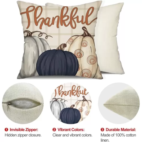 DFXSZ Fall Pillow Covers 18x18 inch Set of 4 Buffalo Plaid Fall Blue Pumpkin Throw Pillow Cover Autumn Thanksgiving Decoration for Home Couch BedGrey Blue Pumpkin
