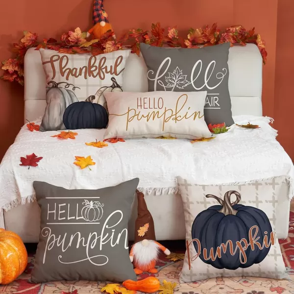 DFXSZ Fall Pillow Covers 18x18 inch Set of 4 Buffalo Plaid Fall Blue Pumpkin Throw Pillow Cover Autumn Thanksgiving Decoration for Home Couch BedGrey Blue Pumpkin