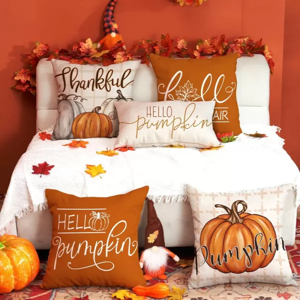 DFXSZ Fall Pillow Covers 18x18 inch Set of 4 Buffalo Plaid Fall Blue Pumpkin Throw Pillow Cover Autumn Thanksgiving Decoration for Home Couch BedOrange Pumpkin