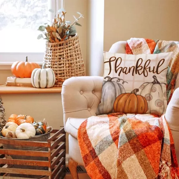 DFXSZ Fall Pillow Covers 18x18 inch Set of 4 Buffalo Plaid Fall Blue Pumpkin Throw Pillow Cover Autumn Thanksgiving Decoration for Home Couch BedOrange Pumpkin