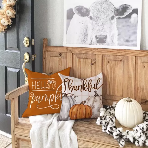 DFXSZ Fall Pillow Covers 18x18 inch Set of 4 Buffalo Plaid Fall Blue Pumpkin Throw Pillow Cover Autumn Thanksgiving Decoration for Home Couch BedOrange Pumpkin