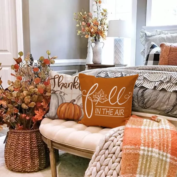 DFXSZ Fall Pillow Covers 18x18 inch Set of 4 Buffalo Plaid Fall Blue Pumpkin Throw Pillow Cover Autumn Thanksgiving Decoration for Home Couch BedOrange Pumpkin