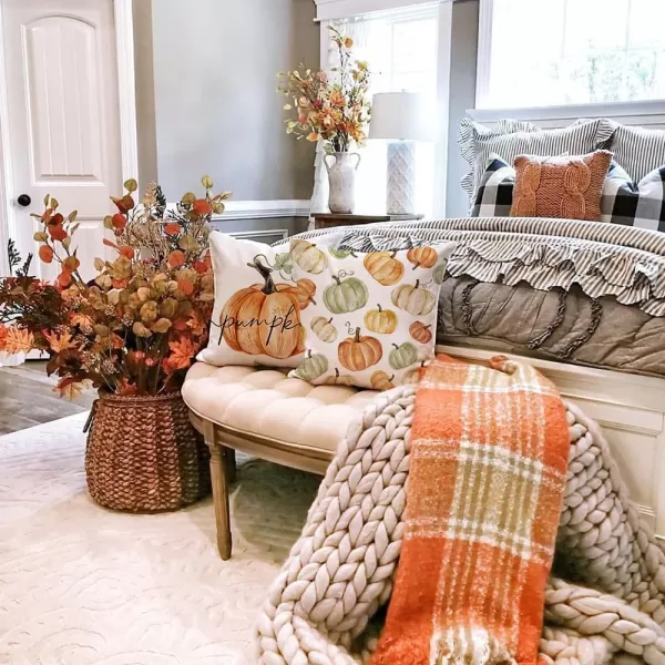 DFXSZ Fall Pillow Covers 18x18 inch Set of 4 Fall Decorational Orange Green Pumpkins Decor Autumn Outdoor Pillow Cover Thanksgiving Decoration for Home Couch 207AOrange2