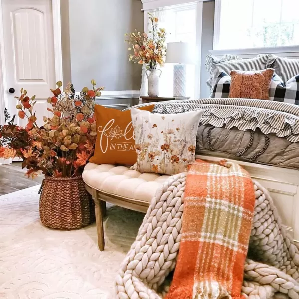 DFXSZ Fall Pillow Covers 18x18 inch Set of 4 Fall Decorational Orange Green Pumpkins Decor Autumn Outdoor Pillow Cover Thanksgiving Decoration for Home Couch 207AOrange3