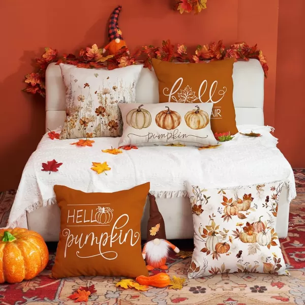 DFXSZ Fall Pillow Covers 18x18 inch Set of 4 Fall Decorational Orange Green Pumpkins Decor Autumn Outdoor Pillow Cover Thanksgiving Decoration for Home Couch 207AOrange3