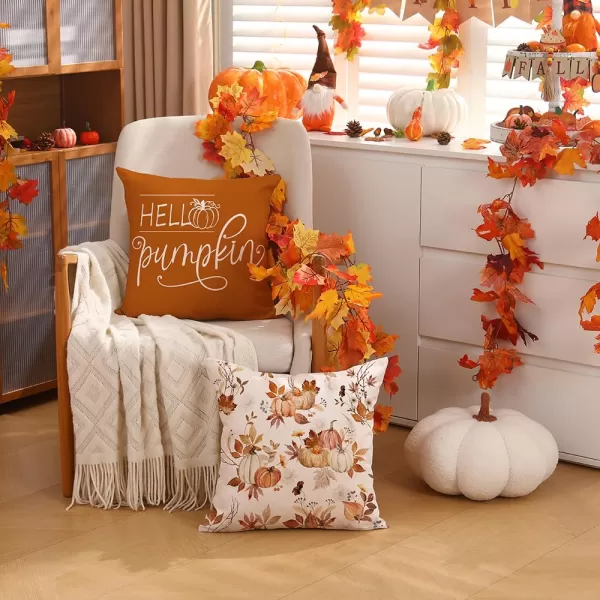 DFXSZ Fall Pillow Covers 18x18 inch Set of 4 Fall Decorational Orange Green Pumpkins Decor Autumn Outdoor Pillow Cover Thanksgiving Decoration for Home Couch 207AOrange3