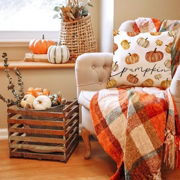 DFXSZ Fall Pillow Covers 18x18 inch Set of 4 Fall Decorational Orange Green Pumpkins Decor Autumn Outdoor Pillow Cover Thanksgiving Decoration for Home Couch 207AOrange1