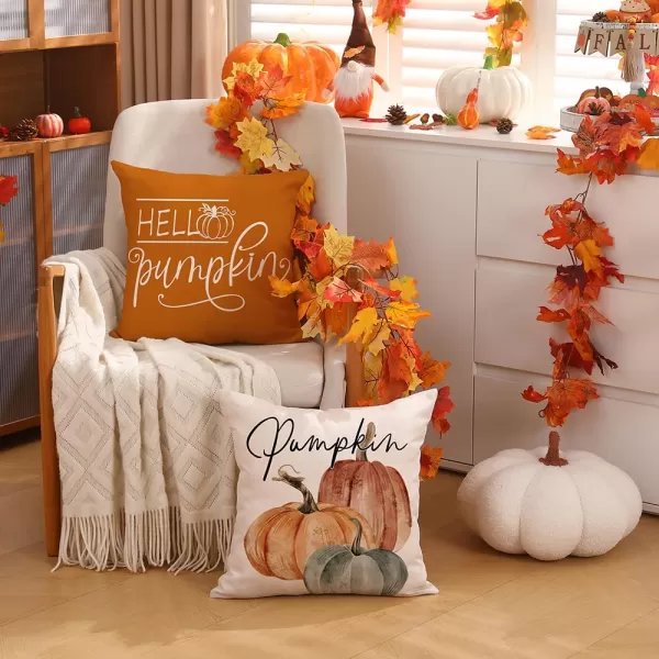 DFXSZ Fall Pillow Covers 18x18 inch Set of 4 Fall Decorational Orange Green Pumpkins Decor Autumn Outdoor Pillow Cover Thanksgiving Decoration for Home Couch 207AOrange