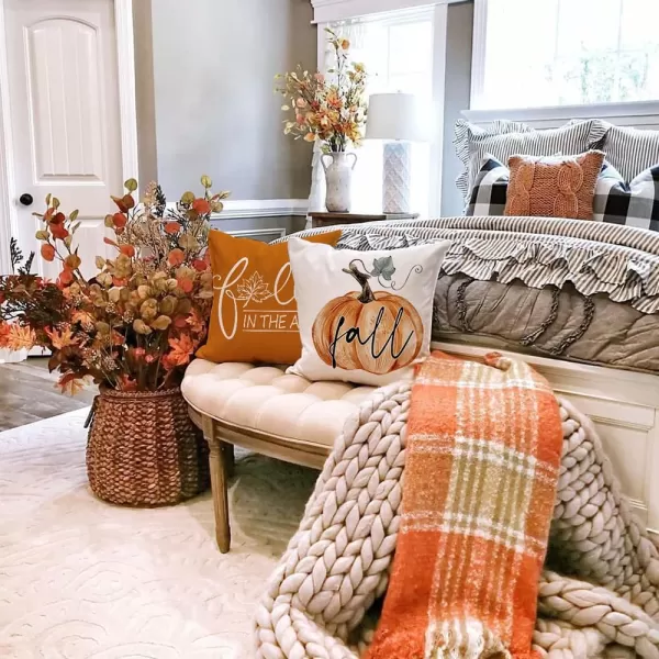 DFXSZ Fall Pillow Covers 18x18 inch Set of 4 Fall Decorational Orange Green Pumpkins Decor Autumn Outdoor Pillow Cover Thanksgiving Decoration for Home Couch 207AOrange