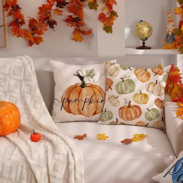 DFXSZ Fall Pillow Covers 18x18 inch Set of 4 Fall Decorational Orange Green Pumpkins Decor Autumn Outdoor Pillow Cover Thanksgiving Decoration for Home Couch 207AOrange2