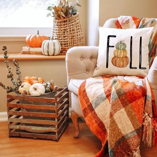 DFXSZ Fall Pillow Covers 18x18 inch Set of 4 Fall Decorational Orange Green Pumpkins Decor Autumn Outdoor Pillow Cover Thanksgiving Decoration for Home Couch 207AOrange2