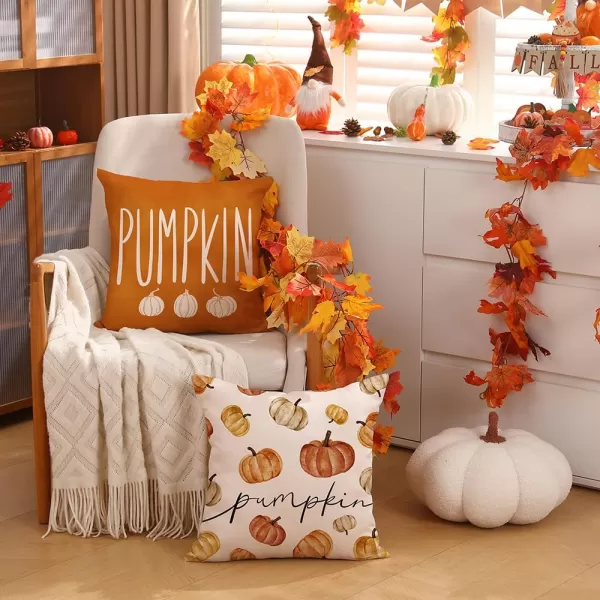 DFXSZ Fall Pillow Covers 18x18 inch Set of 4 Fall Decorational Orange Green Pumpkins Decor Autumn Outdoor Pillow Cover Thanksgiving Decoration for Home Couch 207AOrange1