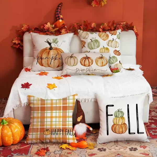 DFXSZ Fall Pillow Covers 18x18 inch Set of 4 Fall Decorational Orange Green Pumpkins Decor Autumn Outdoor Pillow Cover Thanksgiving Decoration for Home Couch 207AOrange2