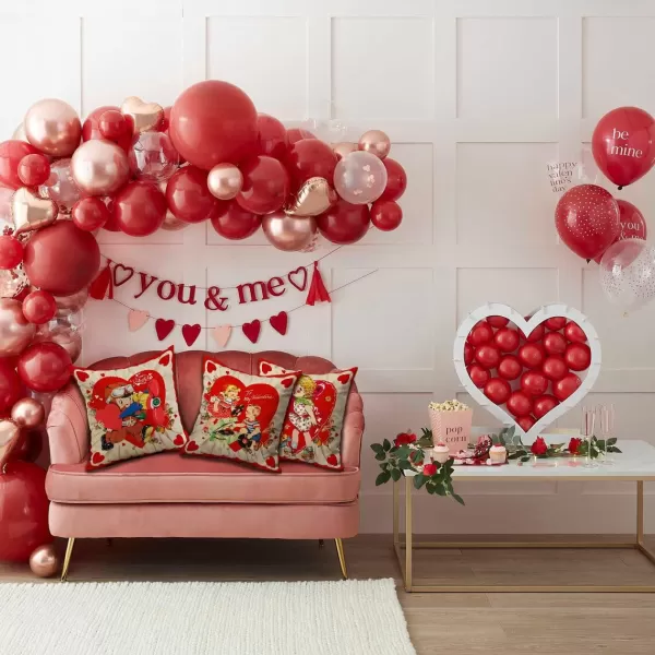 DFXSZ Valentines Day Pillow Covers 18x18 Inch Set of 4 Love Heart Hello Valentine Vintage Retro Throw Pillow Covers Happy Valentine Decorative Throw Pillows Valentines Day DecorationsA