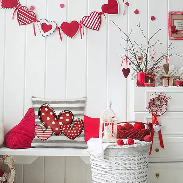 DFXSZ Valentines Day Pillow Covers 18x18 Inch Set of 4 Polka Dots Stripes Love Heart Gnomes Valentine Pillows Valentines Day Decorations for Sofa Couch