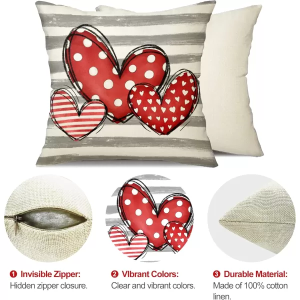 DFXSZ Valentines Day Pillow Covers 18x18 Inch Set of 4 Polka Dots Stripes Love Heart Gnomes Valentine Pillows Valentines Day Decorations for Sofa Couch