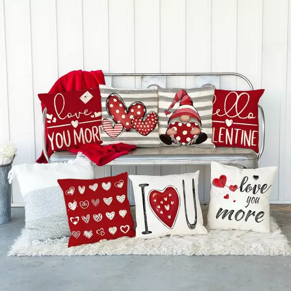 DFXSZ Valentines Day Pillow Covers 18x18 Inch Set of 4 Polka Dots Stripes Love Heart Gnomes Valentine Pillows Valentines Day Decorations for Sofa Couch