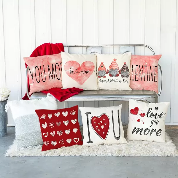 DFXSZ Valentines Day Pillow Covers 18x18 Inch Set of 4 Red Polka Dots Stripes Love Heart Valentine Pillows Decorative Throw Pillows Valentines Day Decorations