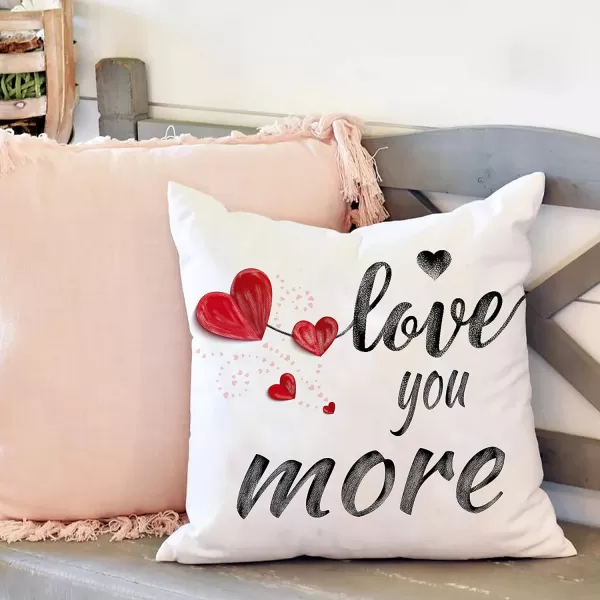 DFXSZ Valentines Day Pillow Covers 18x18 Inch Set of 4 Red Polka Dots Stripes Love Heart Valentine Pillows Decorative Throw Pillows Valentines Day Decorations